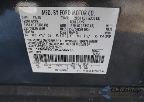 2019 Ford Explorer Sport z USA, uszkodzony, nr VIN 1FM5K8GT3KGA82763